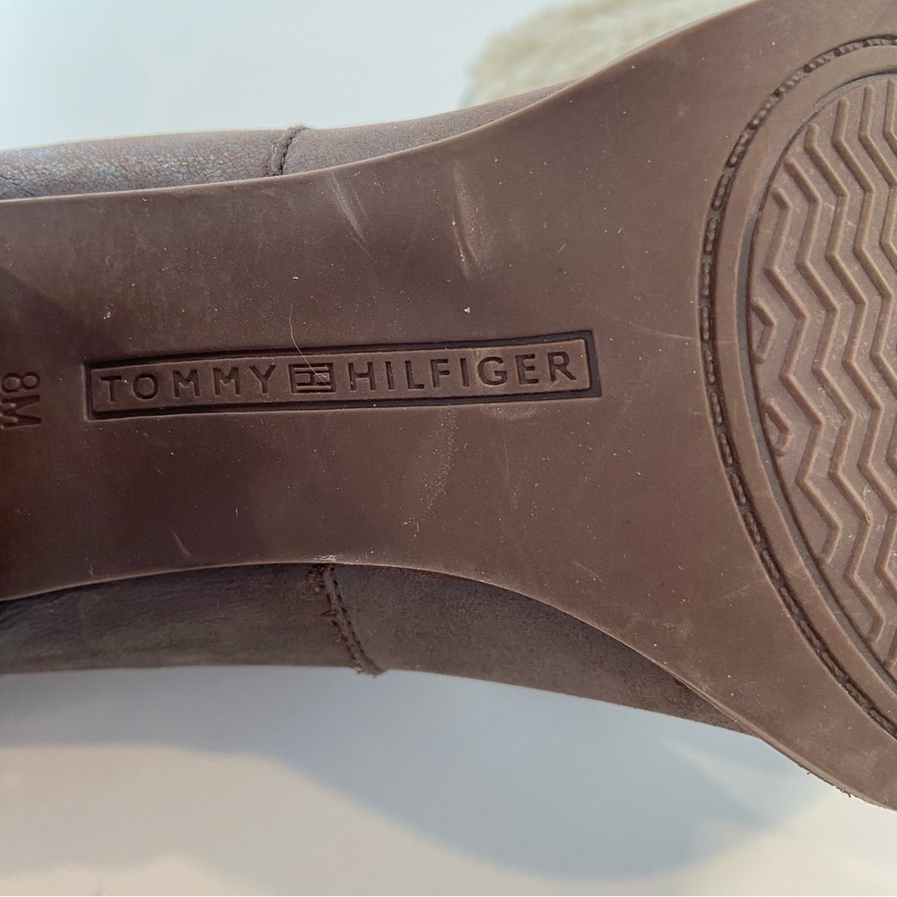 Tommy Hilfiger heeled ankle boots brown genuine leather shearling size 8 almond - Picture 12 of 16